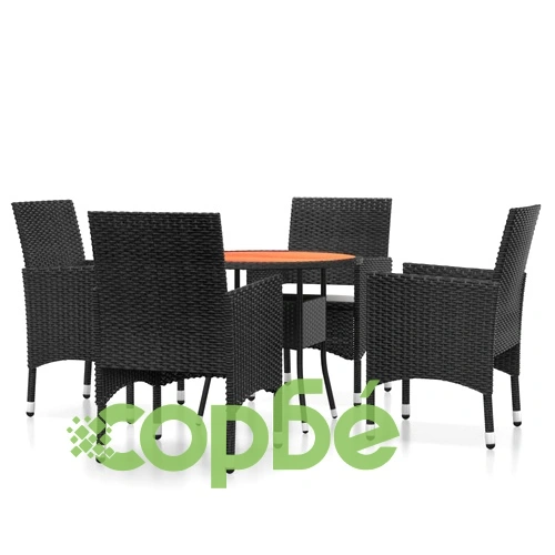 Градински трапезен комплект, 5 части, полиратан, черен ➤ топ цена ➤ sorbe.bg