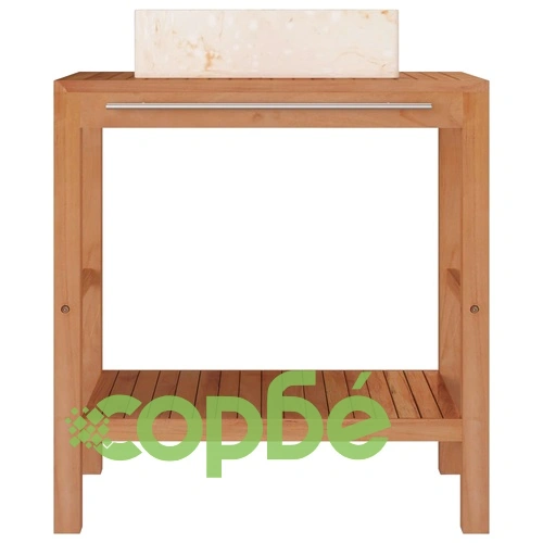 Шкаф за баня от тиково дърво масив с кремава мивка от мрамор ➤ топ цена ➤ sorbe.bg