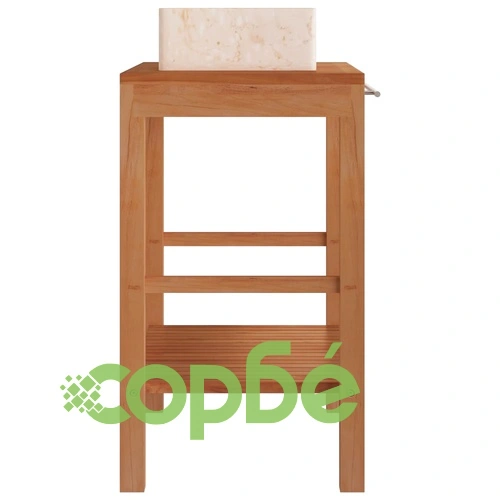 Шкаф за баня от тиково дърво масив с кремава мивка от мрамор ➤ топ цена ➤ sorbe.bg