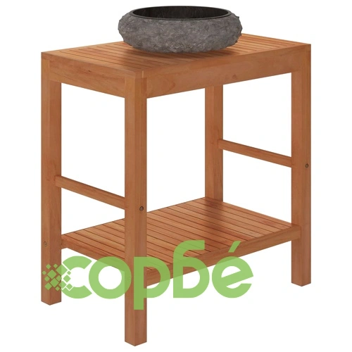 Шкаф за баня от тиково дърво масив с черна мивка от мрамор ➤ топ цена ➤ sorbe.bg