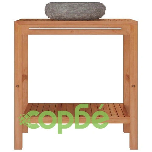 Шкаф за баня от тиково дърво масив с черна мивка от мрамор ➤ топ цена ➤ sorbe.bg