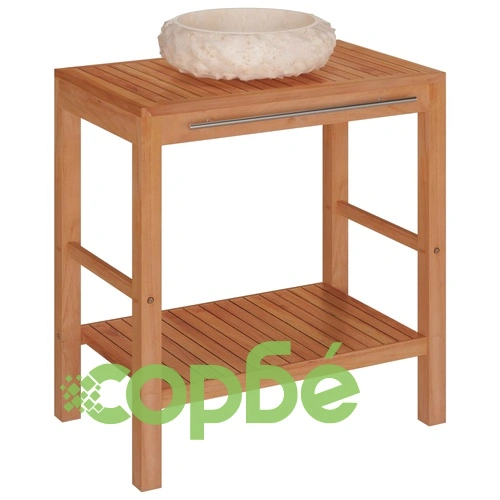 Шкаф за баня от тиково дърво масив с кремава мивка от мрамор ➤ топ цена ➤ sorbe.bg