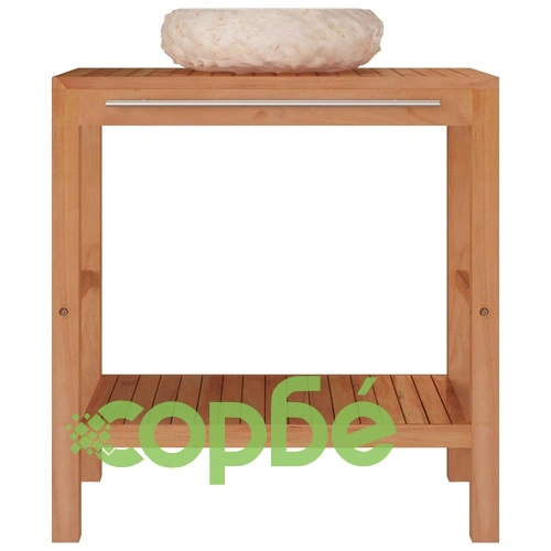 Шкаф за баня от тиково дърво масив с кремава мивка от мрамор ➤ топ цена ➤ sorbe.bg