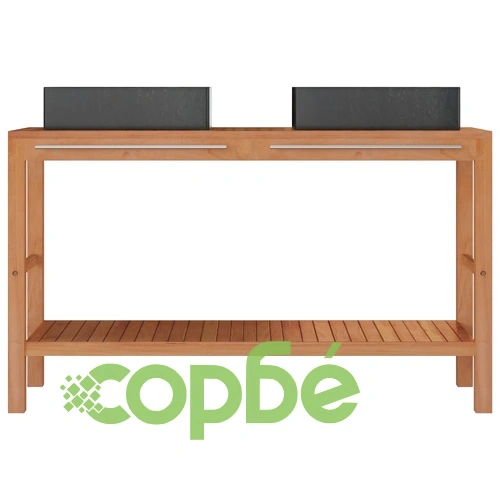 Шкаф за баня от тиково дърво масив с черни мивки от мрамор ➤ топ цена ➤ sorbe.bg