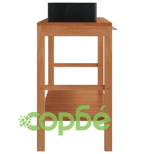 Шкаф за баня от тиково дърво масив с черни мивки от мрамор ➤ топ цена ➤ sorbe.bg