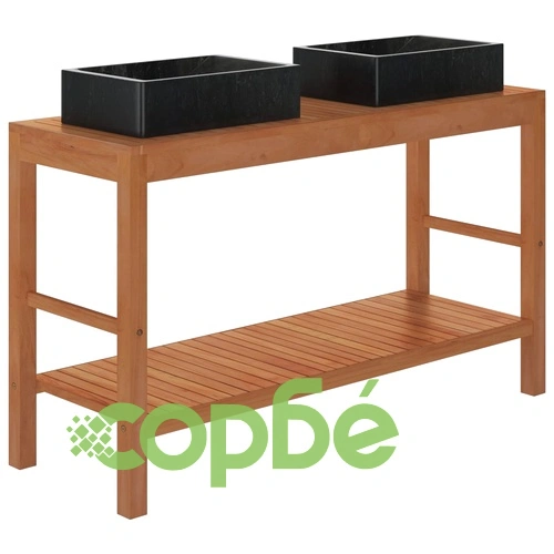 Шкаф за баня от тиково дърво масив с черни мивки от мрамор ➤ топ цена ➤ sorbe.bg