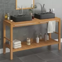 Шкаф за баня от тиково дърво масив с черни мивки от мрамор
