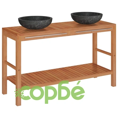 Шкаф за баня от тиково дърво масив с черни мивки от мрамор ➤ топ цена ➤ sorbe.bg