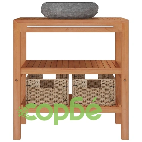 Шкаф за баня от тиково дърво масив с черна мивка от мрамор ➤ топ цена ➤ sorbe.bg