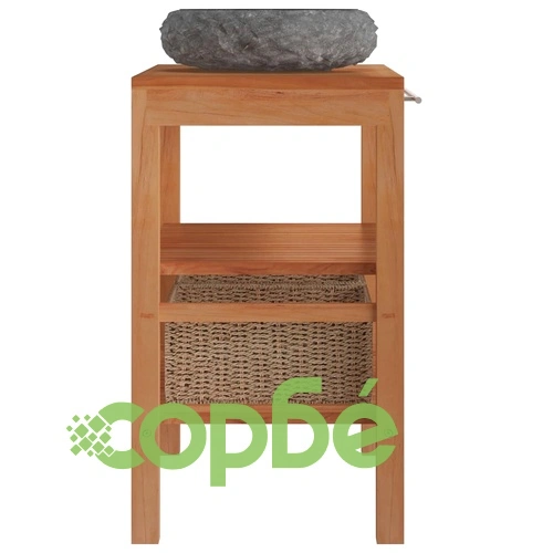 Шкаф за баня от тиково дърво масив с черна мивка от мрамор ➤ топ цена ➤ sorbe.bg