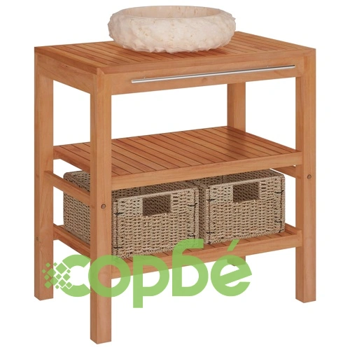 Шкаф за баня от тиково дърво масив с кремава мивка от мрамор ➤ топ цена ➤ sorbe.bg