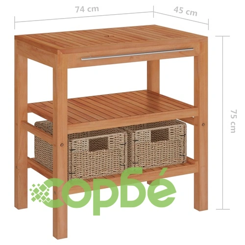Шкаф за баня от тиково дърво масив с кремава мивка от мрамор ➤ топ цена ➤ sorbe.bg