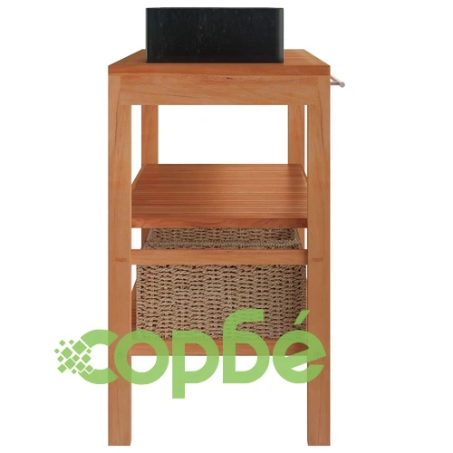 Шкаф за баня от тиково дърво масив с черни мивки от мрамор  ➤ топ цена ➤ sorbe.bg