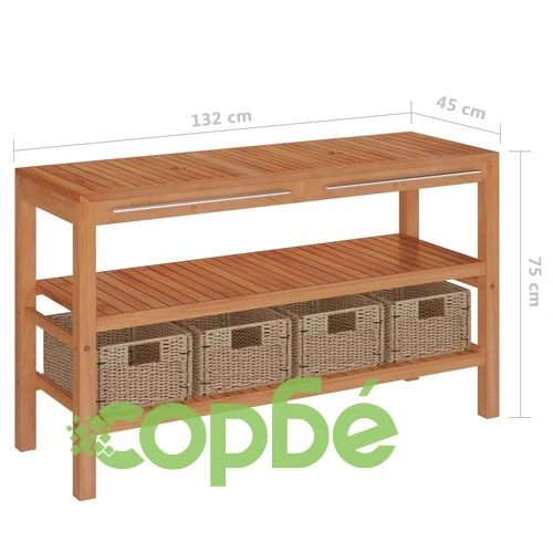 Шкаф за баня от тиково дърво масив с кремави мивки от мрамор  ➤ топ цена ➤ sorbe.bg