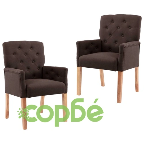 Трапезни столове с подлакътници, 2 бр, кафяви, текстил ➤ топ цена ➤ sorbe.bg