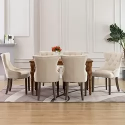 Трапезни столове, 6 бр, бежови, текстил