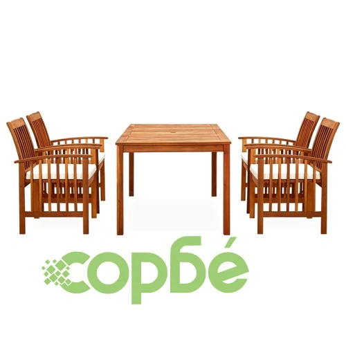 3058086  5 Piece Garden Dining Set with Cushions Solid Acacia Wood (45962+2x312128) ➤ топ цена ➤ sorbe.bg