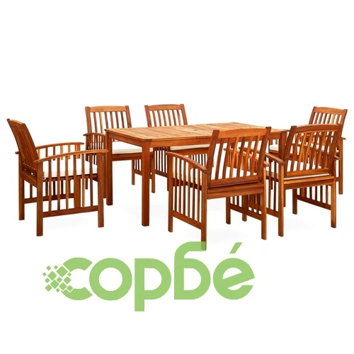 3058087  7 Piece Garden Dining Set with Cushions Solid Acacia Wood (45962+2x312129) ➤ топ цена ➤ sorbe.bg
