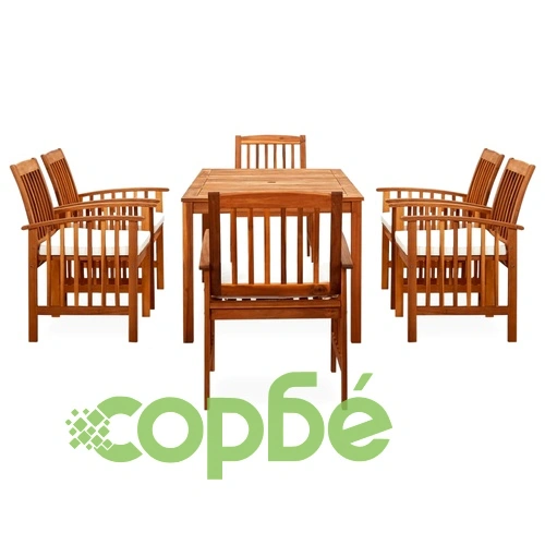 3058087  7 Piece Garden Dining Set with Cushions Solid Acacia Wood (45962+2x312129) ➤ топ цена ➤ sorbe.bg