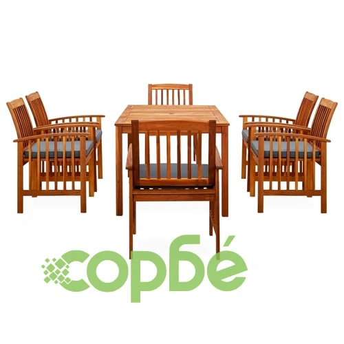 3058089  7 Piece Garden Dining Set with Cushions Solid Acacia Wood (45962+2x312131) ➤ топ цена ➤ sorbe.bg