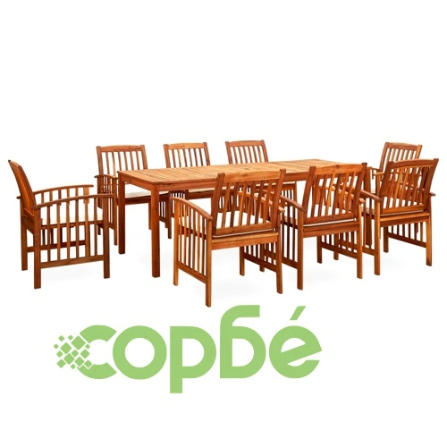 3058091  9 Piece Garden Dining Set with Cushions Solid Acacia Wood (45963+312128+2x312129) ➤ топ цена ➤ sorbe.bg