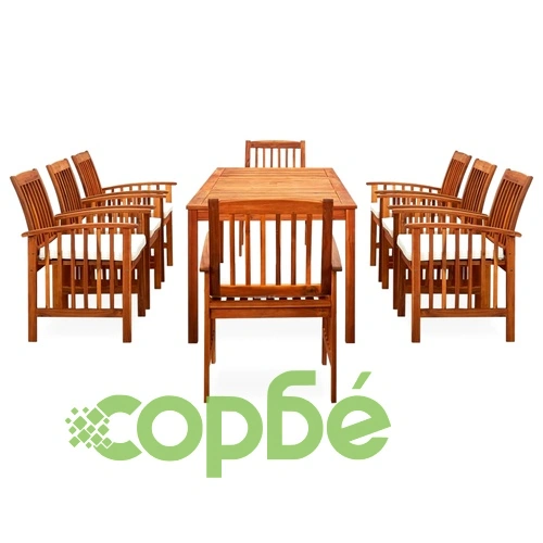 3058091  9 Piece Garden Dining Set with Cushions Solid Acacia Wood (45963+312128+2x312129) ➤ топ цена ➤ sorbe.bg