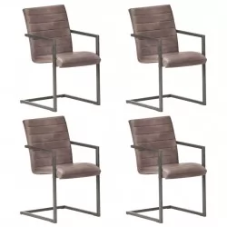 Конзолни трапезни столове, 4 бр, кафяви, естествена кожа