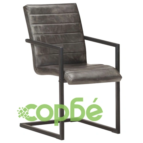 Конзолни трапезни столове, 4 бр, сиви, естествена кожа ➤ топ цена ➤ sorbe.bg