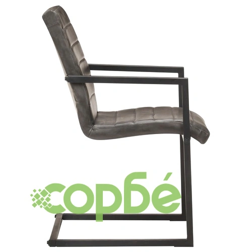 Конзолни трапезни столове, 4 бр, сиви, естествена кожа ➤ топ цена ➤ sorbe.bg