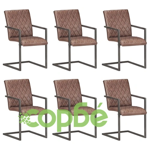Конзолни трапезни столове, 6 бр, кафяви, естествена кожа ➤ топ цена ➤ sorbe.bg