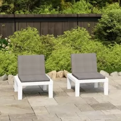 Градински лаундж столове с възглавници 2 бр пластмаса бели