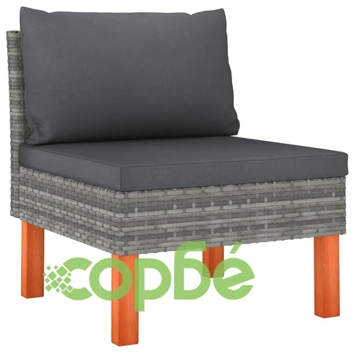 4-местен градински диван с възглавници, сив полиратан ➤ топ цена ➤ sorbe.bg