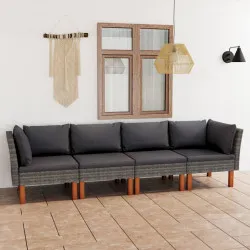 4-местен градински диван с възглавници, сив полиратан