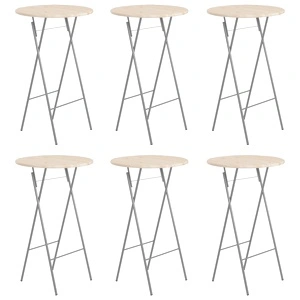Сгъваеми бар маси, 6 бр, 60х113 см, стомана и естествен бор