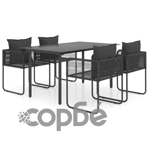 Градински трапезен комплект, 5 части, PVC ратан, черен ➤ топ цена ➤ sorbe.bg
