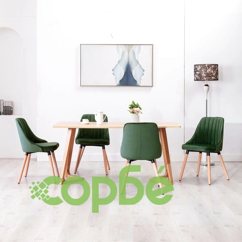 Трапезни столове, 4 бр, тъмнозелени, кадифе ➤ топ цена ➤ sorbe.bg