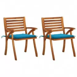 Градински трапезни столове с възглавници, 2 бр, акация масив