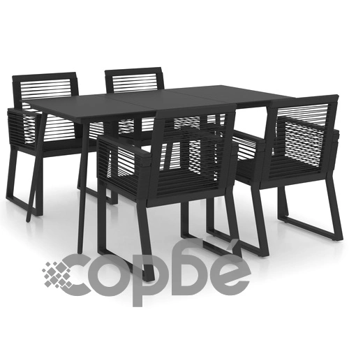 Градински трапезен комплект, 5 части, PVC ратан, черен ➤ топ цена ➤ sorbe.bg