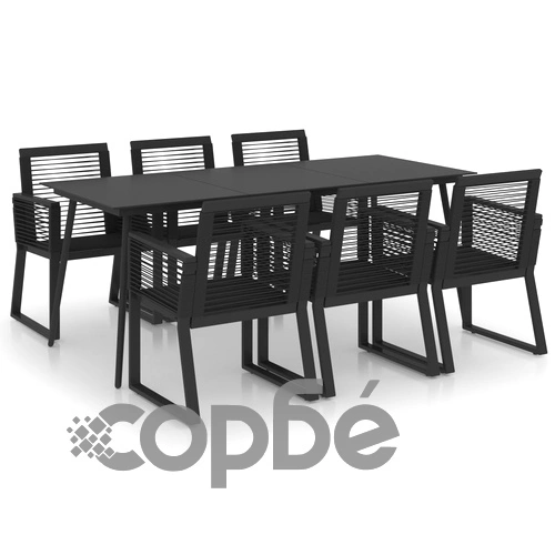Градински трапезен комплект, 7 части, PVC ратан, черен ➤ топ цена ➤ sorbe.bg