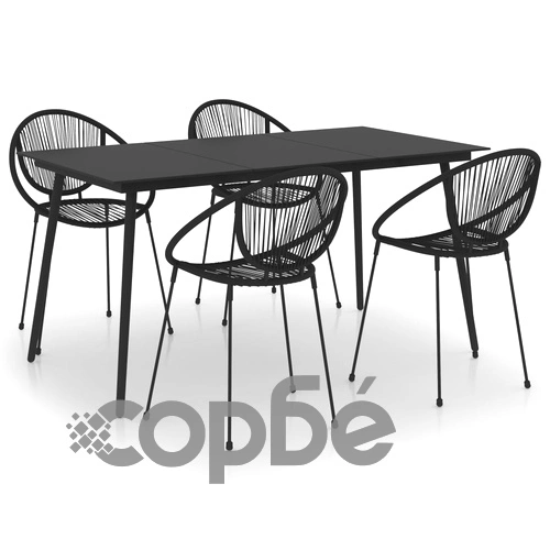 Градински трапезен комплект, 5 части, PVC ратан, черен ➤ топ цена ➤ sorbe.bg