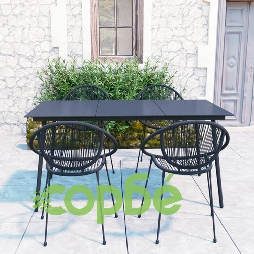 Градински трапезен комплект, 5 части, PVC ратан, черен ➤ топ цена ➤ sorbe.bg