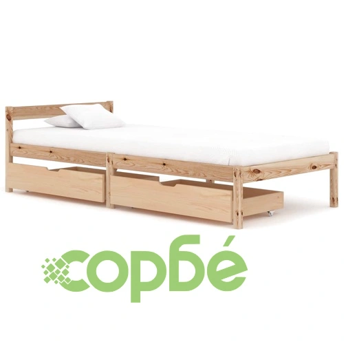 Рамка за легло с 2 чекмеджета, бор масив, 100x200 см ➤ топ цена ➤ sorbe.bg