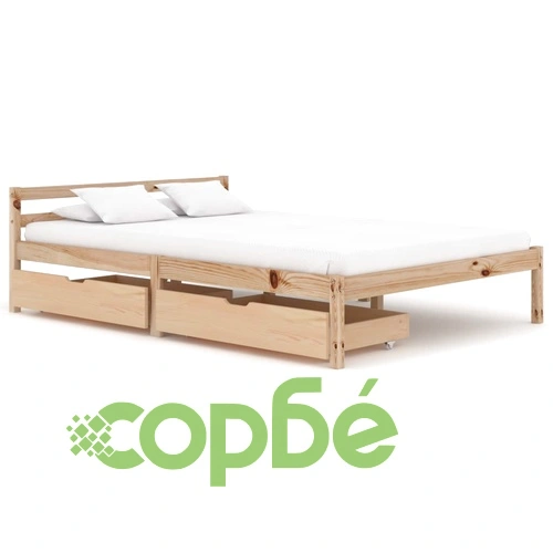Рамка за легло с 2 чекмеджета, бор масив, 140х200 см ➤ топ цена ➤ sorbe.bg