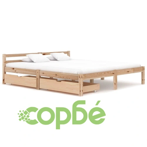 Рамка за легло с 2 чекмеджета, бор масив, 160х200 см ➤ топ цена ➤ sorbe.bg