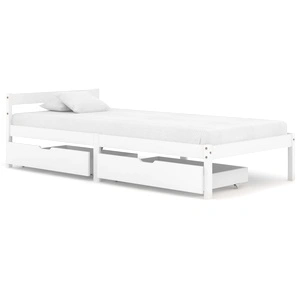 Рамка за легло с 2 чекмеджета, бяла, бор масив, 100x200 см
