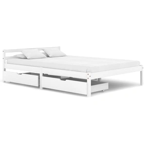 Рамка за легло с 2 чекмеджета, бяла, бор масив, 120x200 см