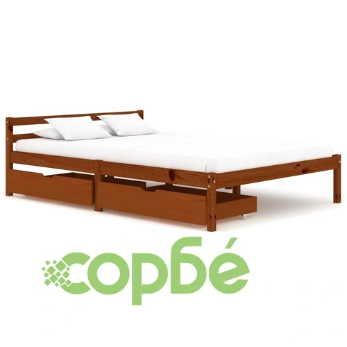 Рамка за легло с 2 чекмеджета меденокафява бор масив 140x200 см ➤ топ цена ➤ sorbe.bg