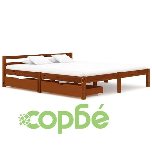 Рамка за легло с 2 чекмеджета меденокафява бор масив 180x200 см ➤ топ цена ➤ sorbe.bg