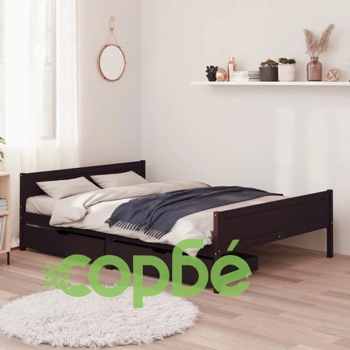 Рамка за легло с 2 чекмеджета тъмнокафява 160x200 см бор масив ➤ топ цена ➤ sorbe.bg