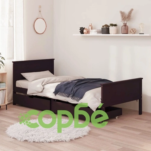 Рамка за легло с 2 чекмеджета тъмнокафява 90x200 см бор масив ➤ топ цена ➤ sorbe.bg